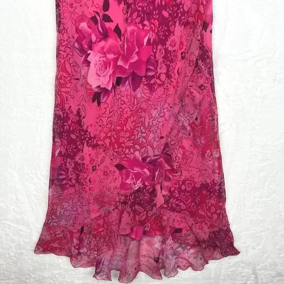 VTG City Triangles Slip Dress 90s Y2K Pink Floral Midi Ruffle Trim Fairy Sz 11 - Picture 4 of 14